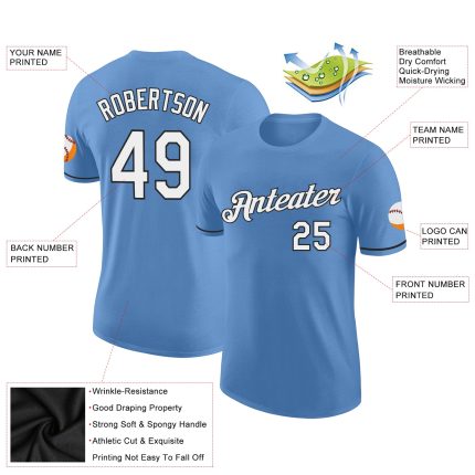 Custom Team Performance T-Shirt with Personalized Name and Number - Light Blue White-Black Personalized Light Blue White-Black