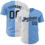 Custom Name Number Authentic Baseball Jersey Light Blue Black White Pinstripe Fashion Personalized Light Blue White-Black