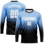 Custom Soccer Jersey with Personalized Name & Number - Light Blue White-Black Fade Long Sleeve Uniform Personalized Light