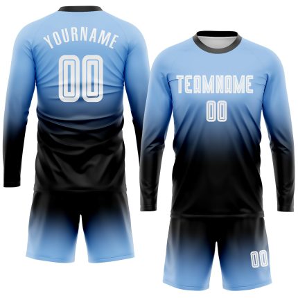 Custom Soccer Jersey with Personalized Name & Number - Light Blue White-Black Fade Long Sleeve Uniform Personalized Light