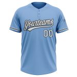 Custom Name Number Unisex Softball Jersey Light Blue Black Two-Button Design Personalized Light Blue White-Black Two-Button