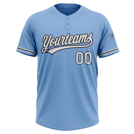 Custom Name Number Unisex Softball Jersey Light Blue Black Two-Button Design Personalized Light Blue White-Black Two-Button