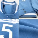 Custom Team Name Number Bomber Jacket Light Blue White Full-Snap Varsity Letterman Personalized Light Blue White Bomber Full-Snap