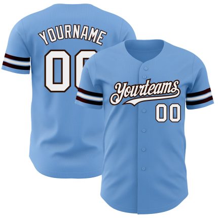 Custom Name and Number Authentic Baseball Jersey - Light Blue White-Brown Personalized Team Jersey Personalized Light Blue