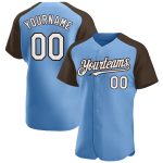 Custom Name and Number Light Blue White-Brown Baseball Jersey - Personalized Authentic Raglan Sleeves Personalized Light