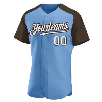 Custom Name and Number Light Blue White-Brown Baseball Jersey - Personalized Authentic Raglan Sleeves Personalized Light