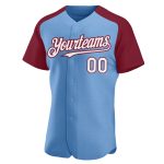 Custom Light Blue White-Crimson Baseball Jersey with Personalized Name & Number - Authentic Raglan Sleeves Personalized Light