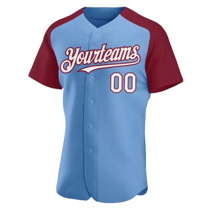 Custom Light Blue White-Crimson Baseball Jersey with Personalized Name & Number - Authentic Raglan Sleeves Personalized Light