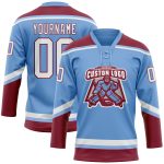 Custom Light Blue White-Crimson Hockey Jersey with Personalized Name and Number - Lace Neck Design Personalized Light Blue