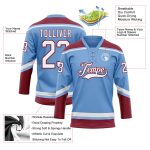 Custom Light Blue White-Crimson Hockey Jersey with Personalized Name and Number - Lace Neck Design Personalized Light Blue