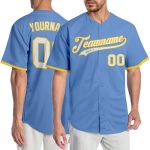 Customizable Light Blue White-Gold Baseball Jersey with Personalized Name & Number | Authentic Team Apparel Personalized