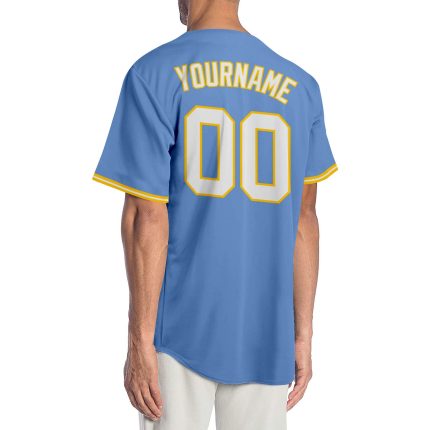 Customizable Light Blue White-Gold Baseball Jersey with Personalized Name & Number | Authentic Team Apparel Personalized