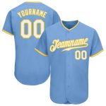 Personalized Light Blue White-Gold Baseball Jersey - Authentic Custom Sportswear Personalized Light Blue White-Gold Authentic