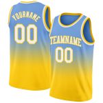 Custom Name Number Basketball Jersey - Light Blue White Gold Authentic Fade Fashion Team Apparel Personalized Light Blue