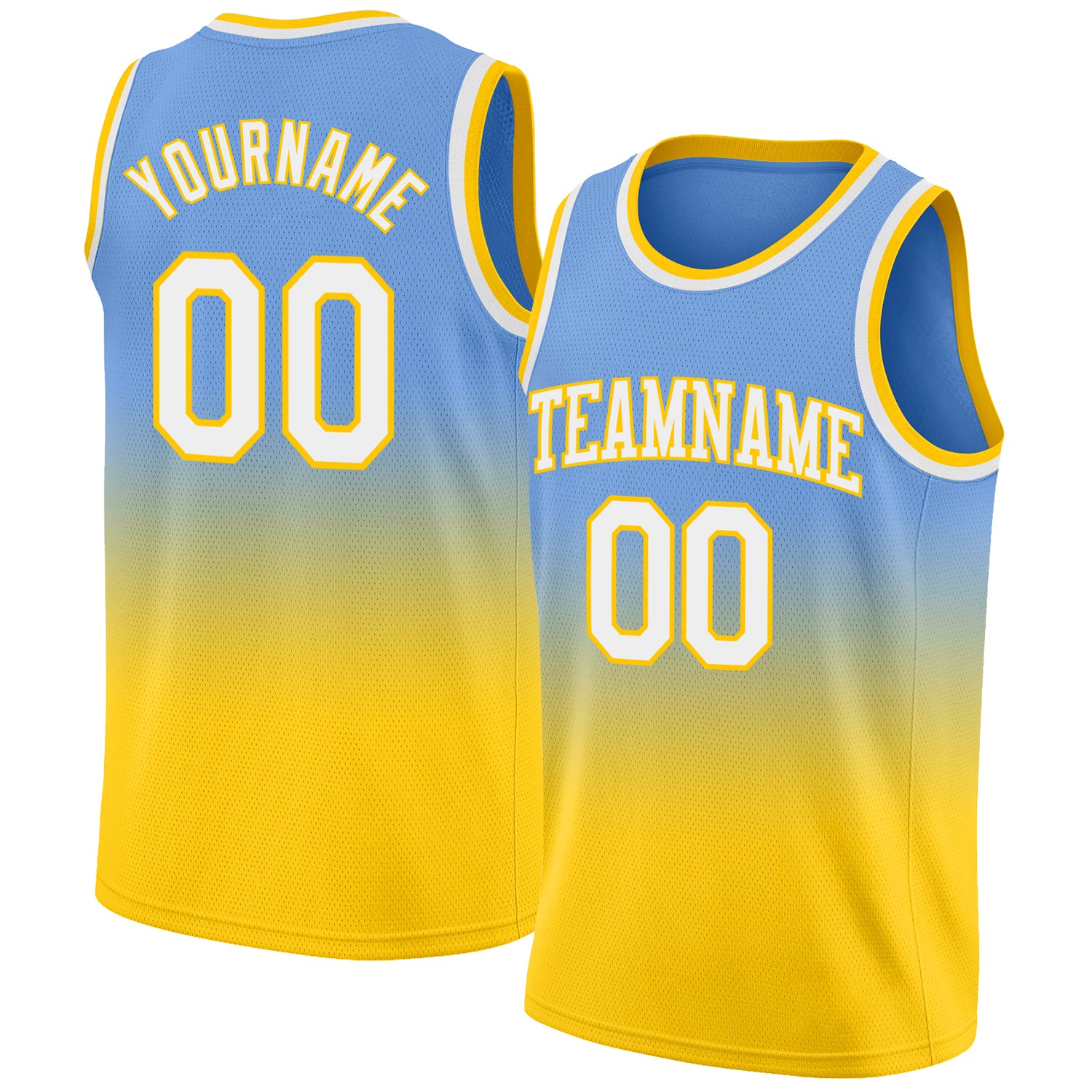 Custom Name Number Basketball Jersey - Light Blue White Gold Authentic Fade Fashion Team Apparel Personalized Light Blue