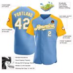 Custom Name Number Baseball Jersey - Light Blue White Gold Authentic Raglan Sleeves Personalized Light Blue White-Gold Authentic