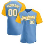 Custom Name Number Baseball Jersey - Light Blue White Gold Authentic Raglan Sleeves Personalized Light Blue White-Gold Authentic