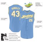 Custom Name Number White Gold Light Blue Authentic Sleeveless Baseball Jersey - Personalized Team Apparel Personalized Light