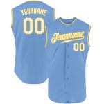 Custom Name Number White Gold Light Blue Authentic Sleeveless Baseball Jersey - Personalized Team Apparel Personalized Light