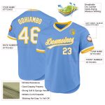 Custom Name Number Baseball Jersey Light Blue White Gold Authentic Throwback Team Design Personalized Light Blue White-Gold