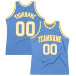 Personalized Light Blue Authentic Basketball Jersey with White-Gold Design Personalized Light Blue White-Gold Authentic Throwback