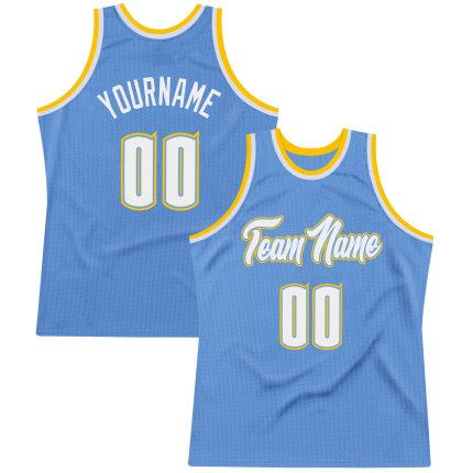 Customizable Light Blue White-Gold Authentic Basketball Jersey with Personalized Name and Number - Team Spirit Gear Personalized