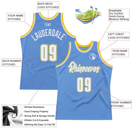 Customizable Light Blue White-Gold Authentic Basketball Jersey with Personalized Name and Number - Team Spirit Gear Personalized