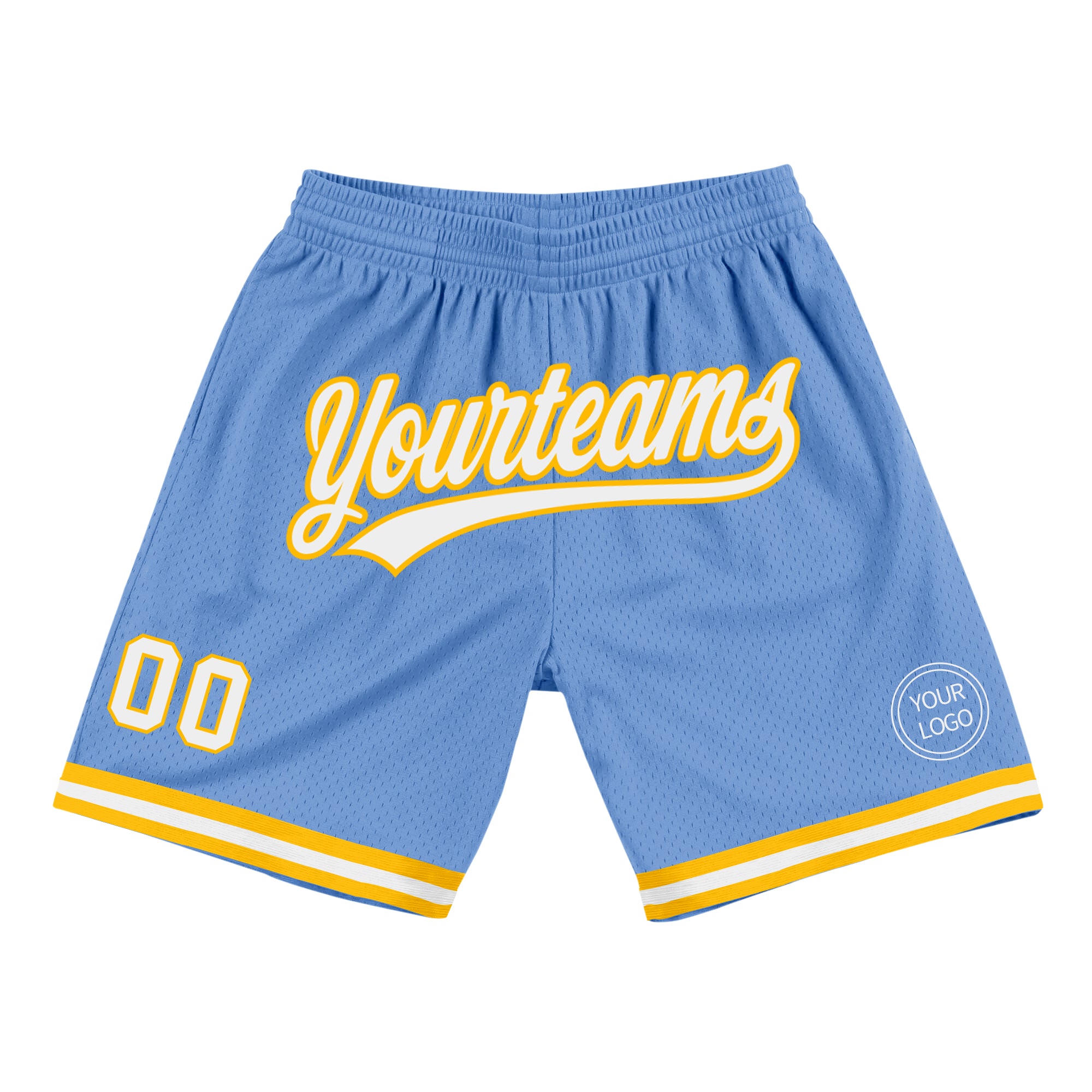 Personalized Authentic Light Blue White-Gold Basketball Shorts - Custom Throwback Style Personalized Light Blue White-Gold