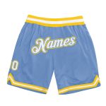 Custom Name & Number Authentic Throwback Basketball Shorts - Light Blue & White-Gold Team Apparel Personalized Light Blue