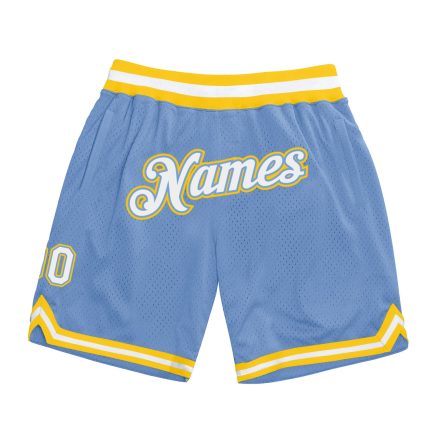 Custom Name & Number Authentic Throwback Basketball Shorts - Light Blue & White-Gold Team Apparel Personalized Light Blue