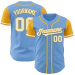 Custom Name and Number Personalized Light Blue White-Gold Two-Tone Baseball Jersey - Authentic Team Apparel Personalized