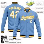 Custom Team Bomber Varsity Jacket - Light Blue White Gold-Black Full-Snap with Personalized Name and Number Personalized
