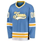 Custom Name and Number Hockey Jersey Light Blue White Gold - Personalized Team Jersey Personalized Light Blue White-Gold