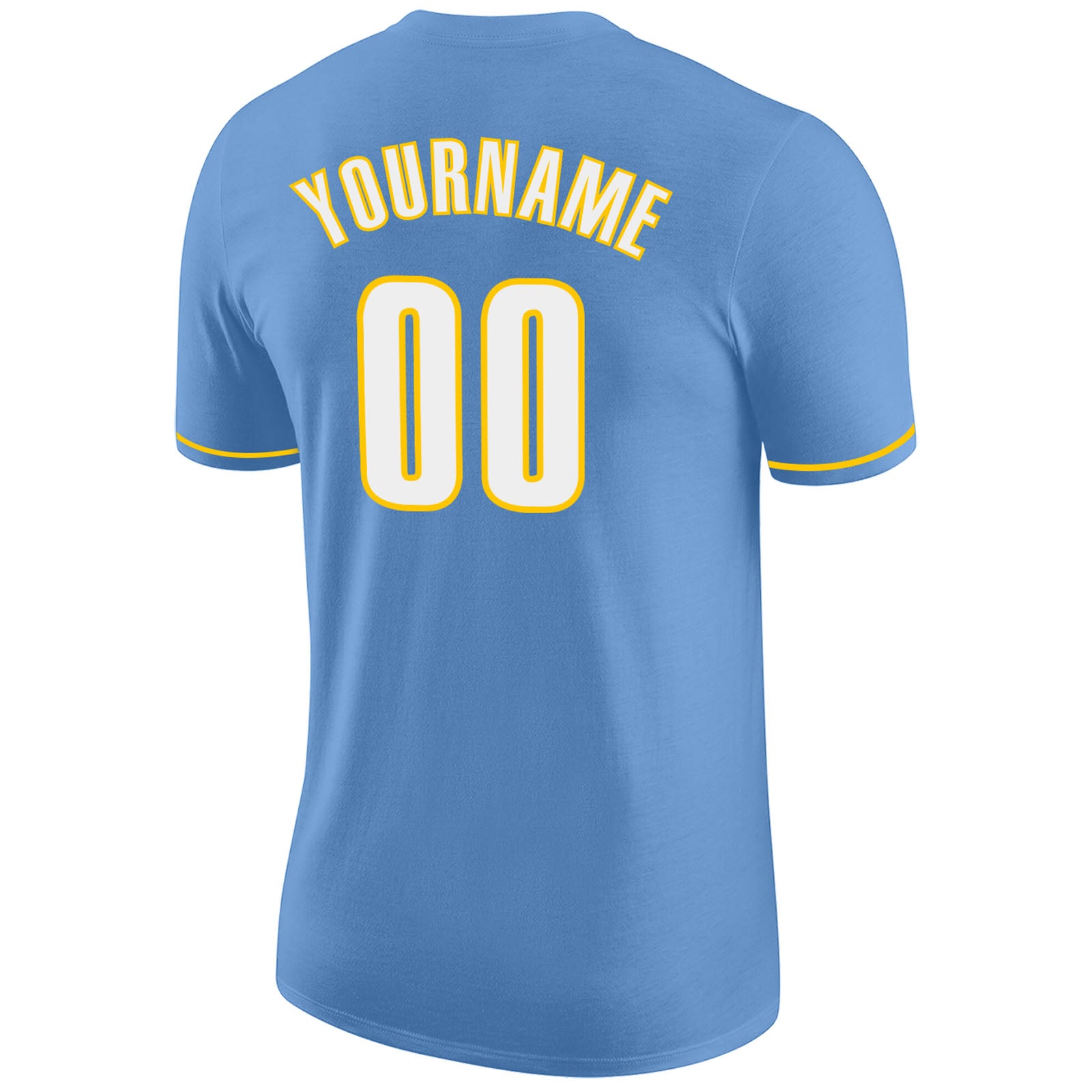 Personalized Light Blue White-Gold Performance T-Shirt Team Custom Name and Number Custom Name and Number Performance T-Shirt Light Blue White-Gold Team Apparel Personalized Light Blue White-Gold Performance - Image 6