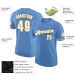 Custom Name and Number Performance T-Shirt Light Blue White-Gold Team Apparel Personalized Light Blue White-Gold Performance