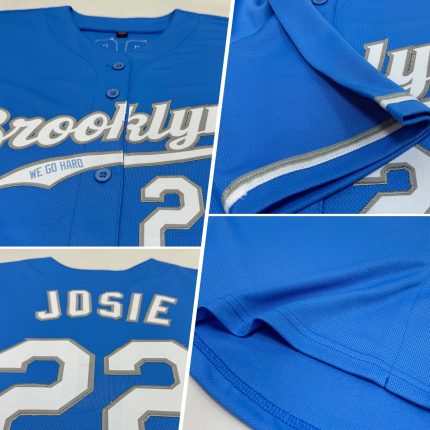 Custom Name and Number Personalized Authentic Baseball Jersey - Light Blue White-Gray Design Personalized Light Blue White-Gray