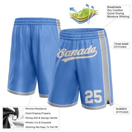 Custom Team Name Number Basketball Shorts Light Blue White Gray Authentic Personalized Light Blue White-Gray Authentic Basketball