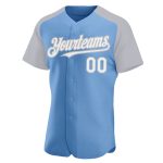 Personalized Custom Name & Number Light Blue White-Gray Baseball Jersey with Authentic Raglan Sleeves Personalized Light