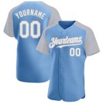 Personalized Custom Name & Number Light Blue White-Gray Baseball Jersey with Authentic Raglan Sleeves Personalized Light