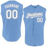 Personalized Authentic Light Blue White-Gray Sleeveless Baseball Jersey Personalized Light Blue White-Gray Authentic Sleeveless