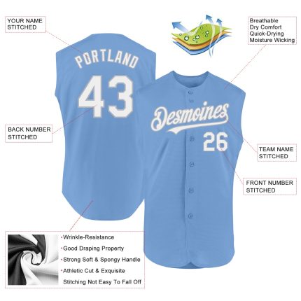 Personalized Authentic Light Blue White-Gray Sleeveless Baseball Jersey Personalized Light Blue White-Gray Authentic Sleeveless