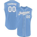 Custom Team Name and Number Light Blue White-Gray Authentic Sleeveless Baseball Jersey Personalized Light Blue White-Gray