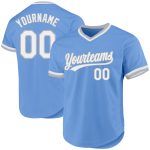 Custom Name Number Authentic Baseball Jersey Team Light Blue White Gray Throwback Personalized Light Blue White-Gray Authentic