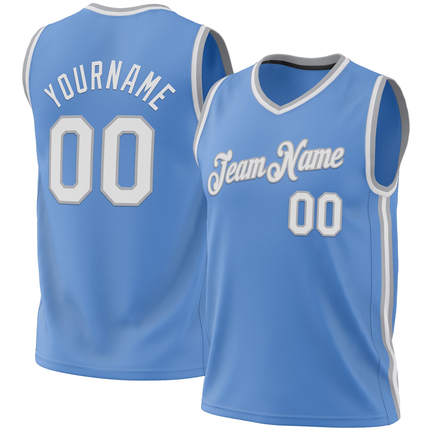 Personalized Light Blue White-Gray Basketball Jersey - Authentic Throwback Design Personalized Light Blue White-Gray Authentic