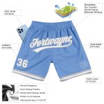 Personalized Light Blue White Gray Basketball Shorts - Authentic Throwback Style Personalized Light Blue White-Gray Authentic
