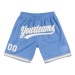 Personalized Light Blue White Gray Basketball Shorts - Authentic Throwback Style Personalized Light Blue White-Gray Authentic