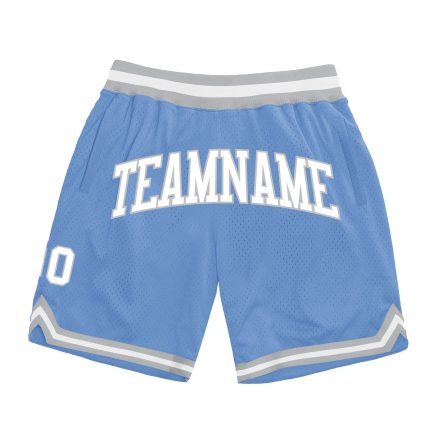 Custom Team Basketball Shorts with Name and Number - Light Blue White-Gray Authentic Throwback Style Personalized Light Blue