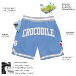 Custom Team Basketball Shorts with Name and Number - Light Blue White-Gray Authentic Throwback Style Personalized Light Blue