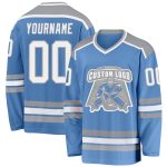Personalized Light Blue White Gray Hockey Jersey for Men, Women, Kids - Custom Sports Apparel Personalized Light Blue White-Gray