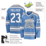 Personalized Light Blue White Gray Hockey Jersey for Men, Women, Kids - Custom Sports Apparel Personalized Light Blue White-Gray